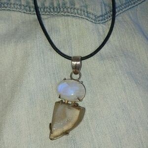 Moonstone and Druzy Pendant Necklace in White and Silver
